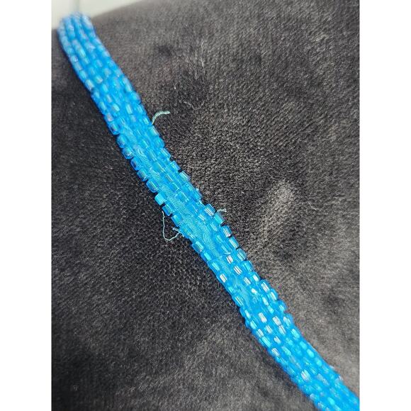 Cache Vintage Beaded Silk Blue Open Back Gown Maxi Dress High Slits Size Large - Picture 12 of 13